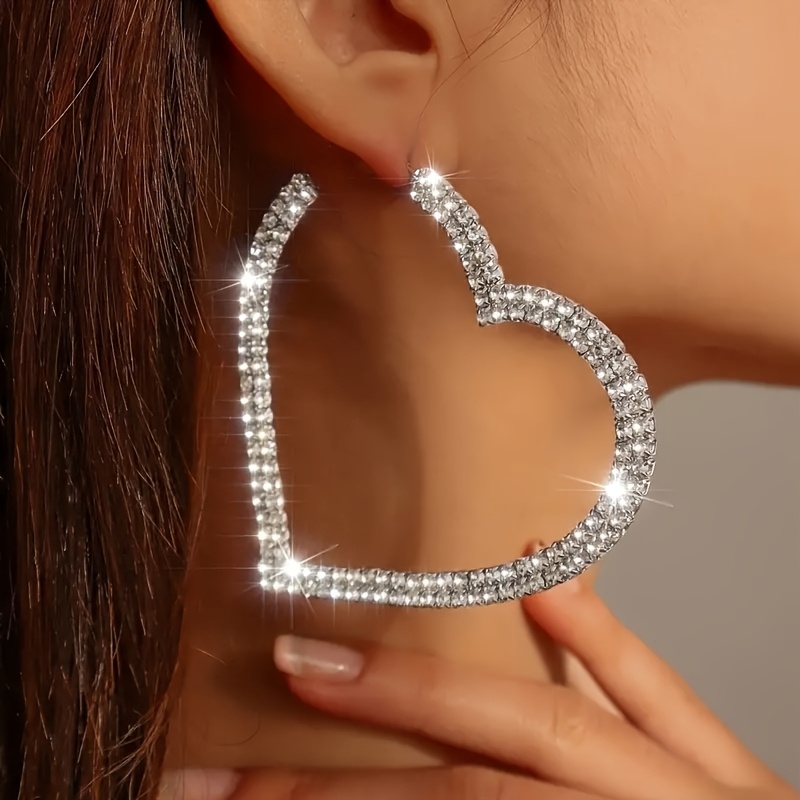 Sparkling Big Heart Earrings for Lady